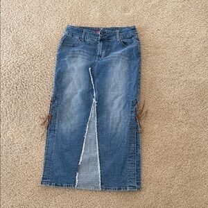 Y2K Vigoss Blue Denim Skirt with Fringe Detail